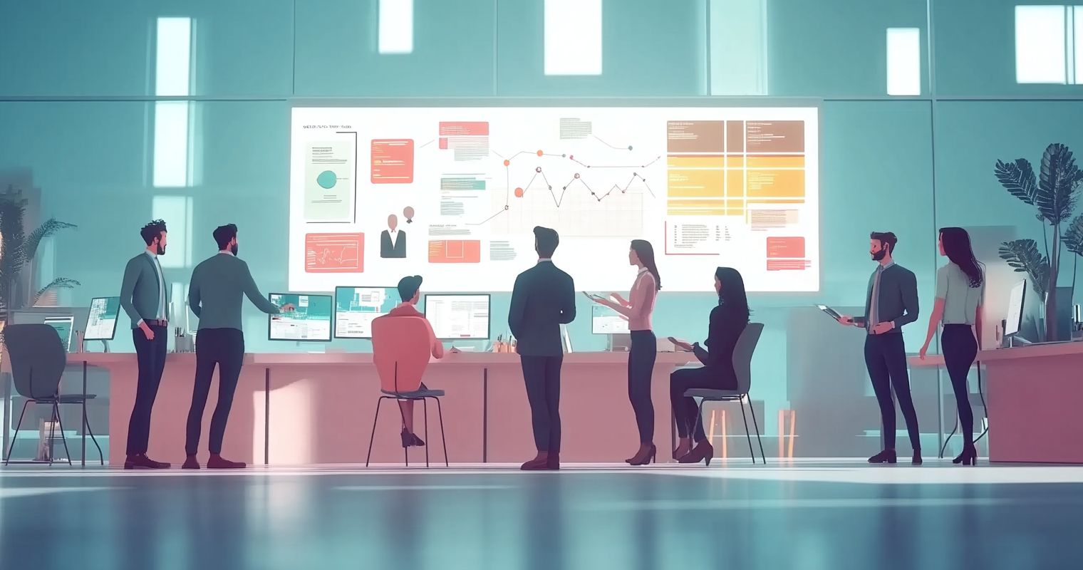 recqPS3ie3PdPecuo -   A team of marketers brainstorming while AI assistants show potential marketing campaign paths based on audience analysis and performance forecasting_