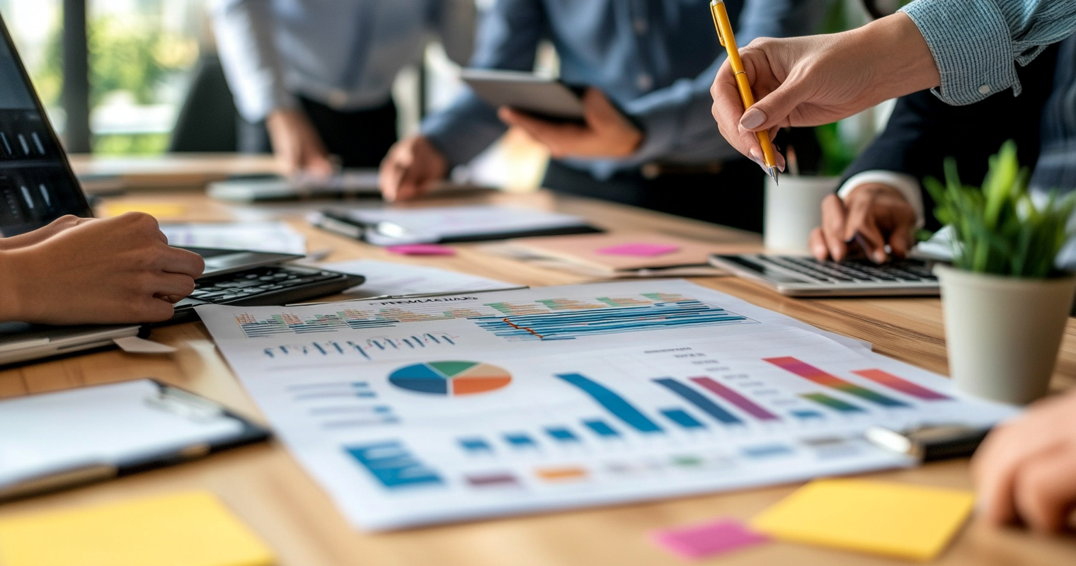 recgC1jgQ1g5BCrYf -  A marketing team analyzing predictive lead scoring visualizations on digital dashboards, assisted by AI algorithms, in a high-tech event management office_