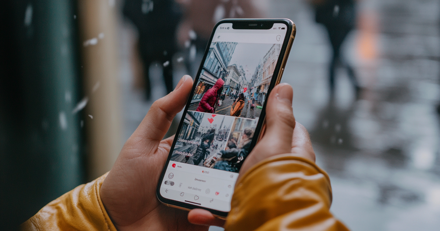 recNNLnB0fALPBMvD -  A smartphone showing an Instagram or TikTok app with an event ad showing dynamic engagement metrics_